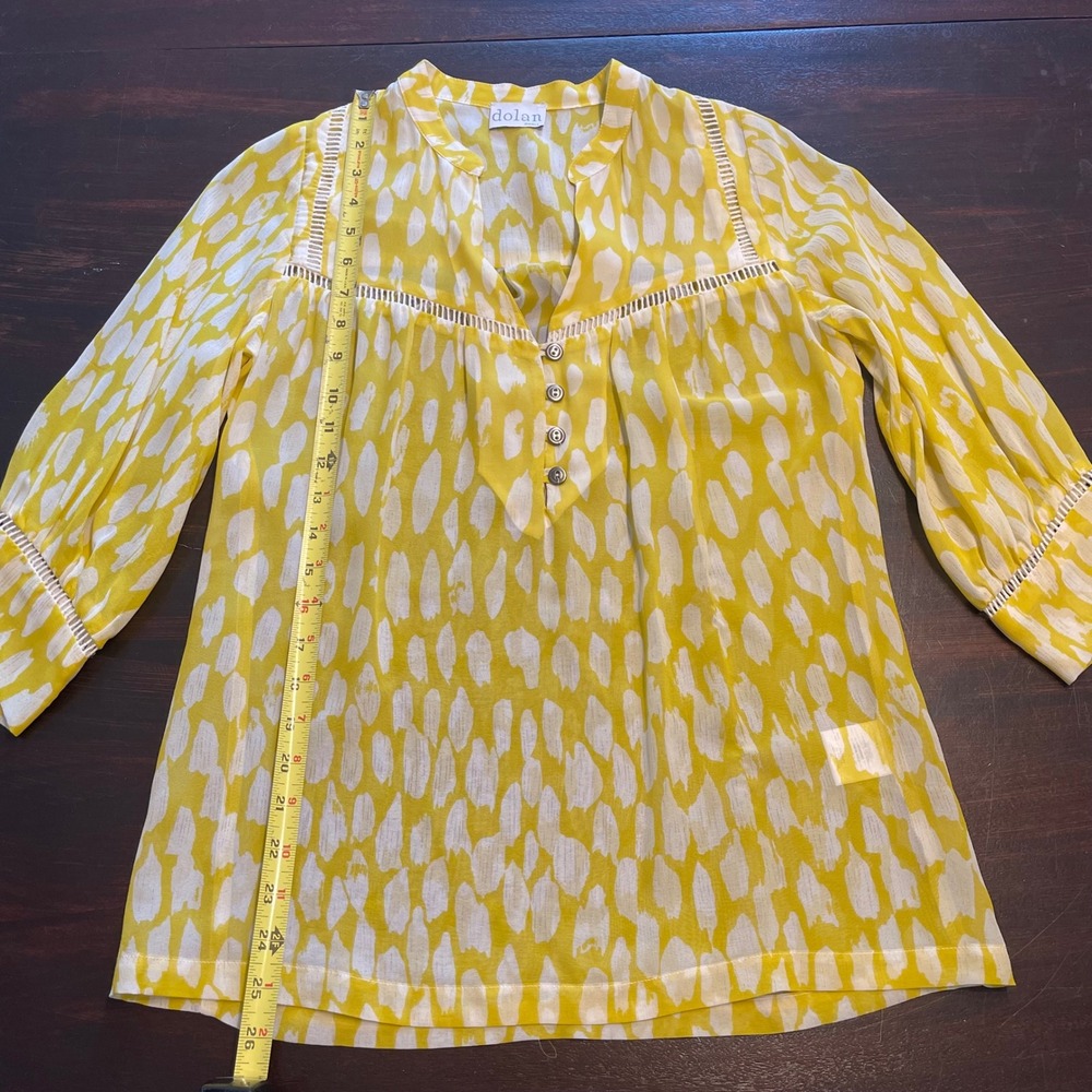 Dolan Yellow Abstract Print Modal Silk Trim Lace Tunic Blouse Small Made in USA - Picture 6 of 8